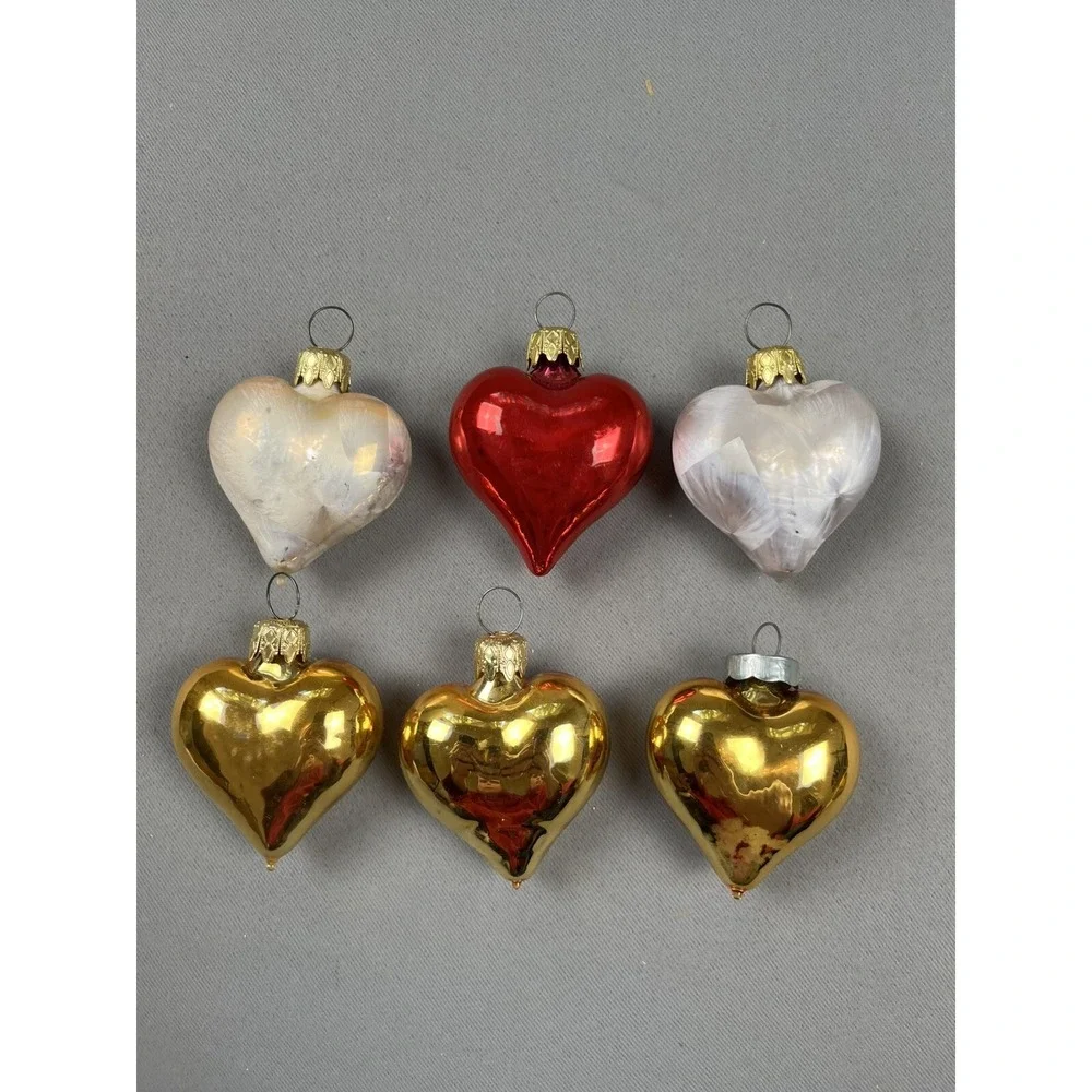 6 Napco Heart Ornaments Valentine's Gold Red‎ White 2.5